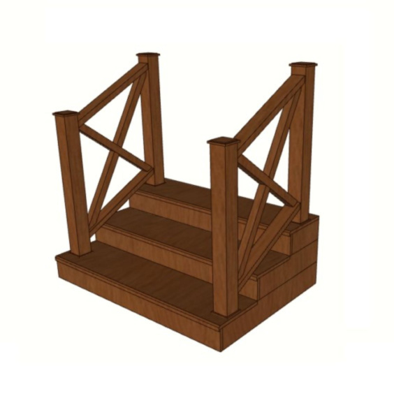 Уличная лестница Экодекинг Техно с 3 ступенями и с 2 секциями ограждений